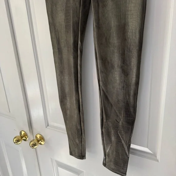 Spanx Faux leather croc leggings in olive green